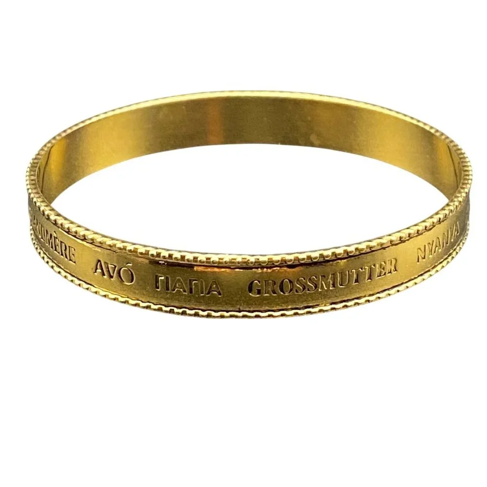 Vintage Gold-Tone Bangle Bracelet Grandmother Translations Multiple Languages 8 - Picture 3 of 6
